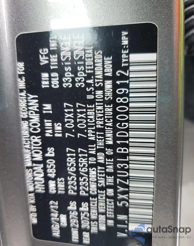 5XYZU3LB1DG008912: 81435235