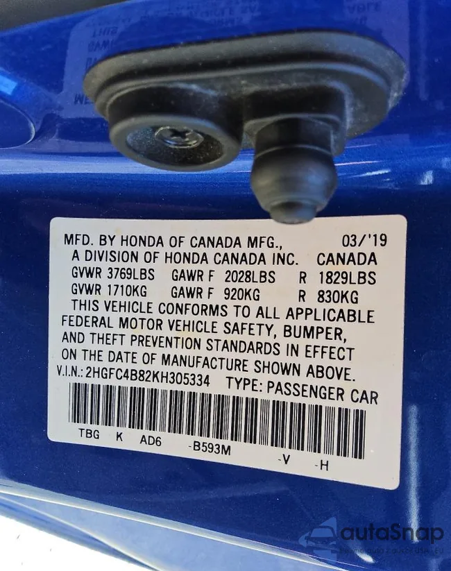 2HGFC4B82KH305334: 71551725