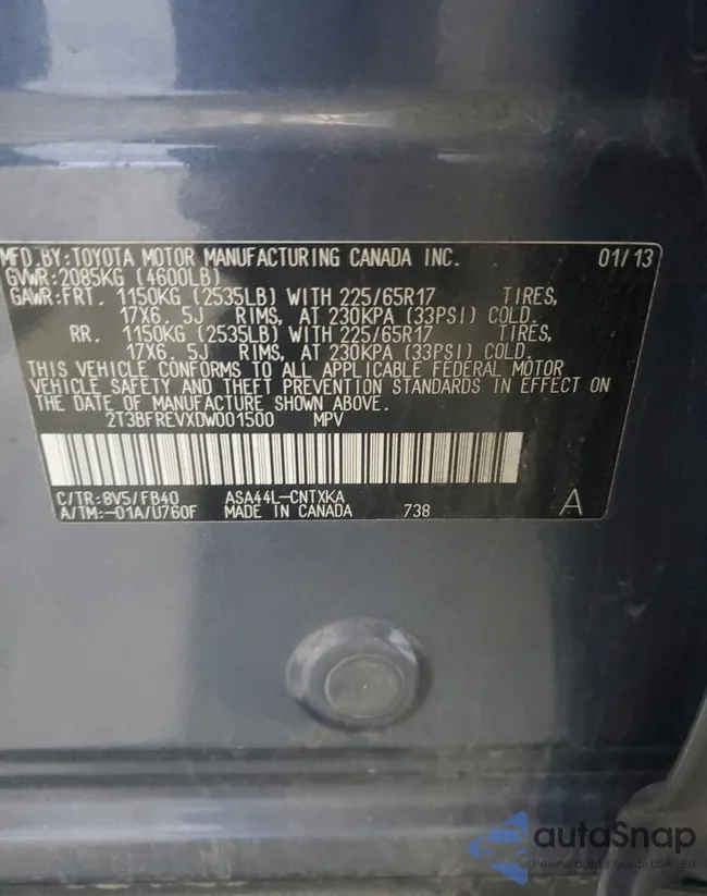 2T3BFREVXDW001500: 80098605