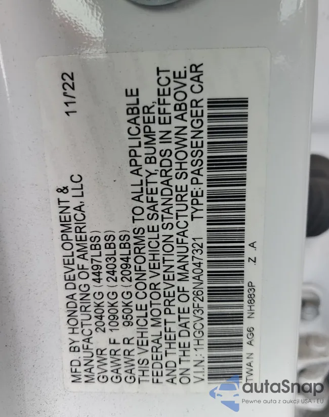 1HGCV3F26NA047321: 81904255