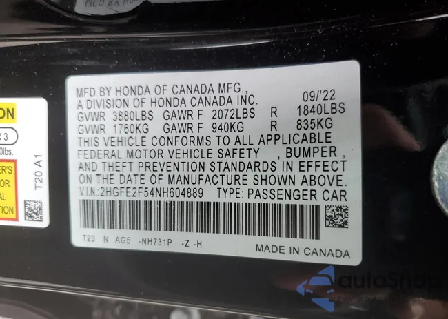 2HGFE2F54NH604889: 81721895