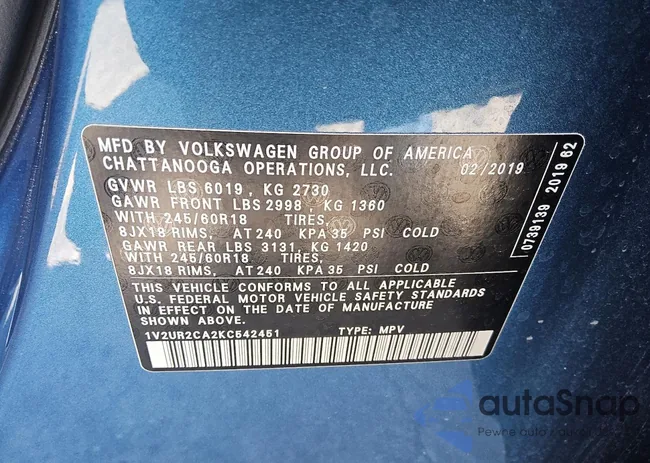 1V2UR2CA2KC542451: 70232905