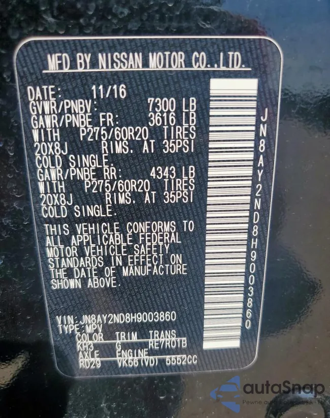 JN8AY2ND8H9003860: 71038135