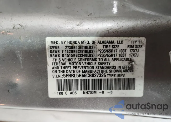 5FNRL5H66CB027326: 84709815