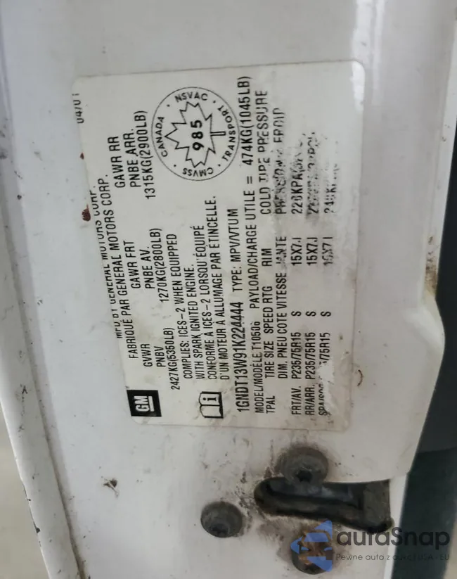 1GNDT13W91K224444: 81615015