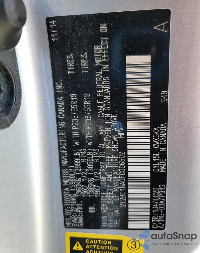 2T2BC1BA0FC006502: 75686484