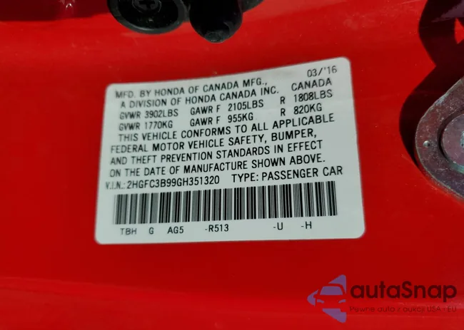 2HGFC3B99GH351320: 75050854