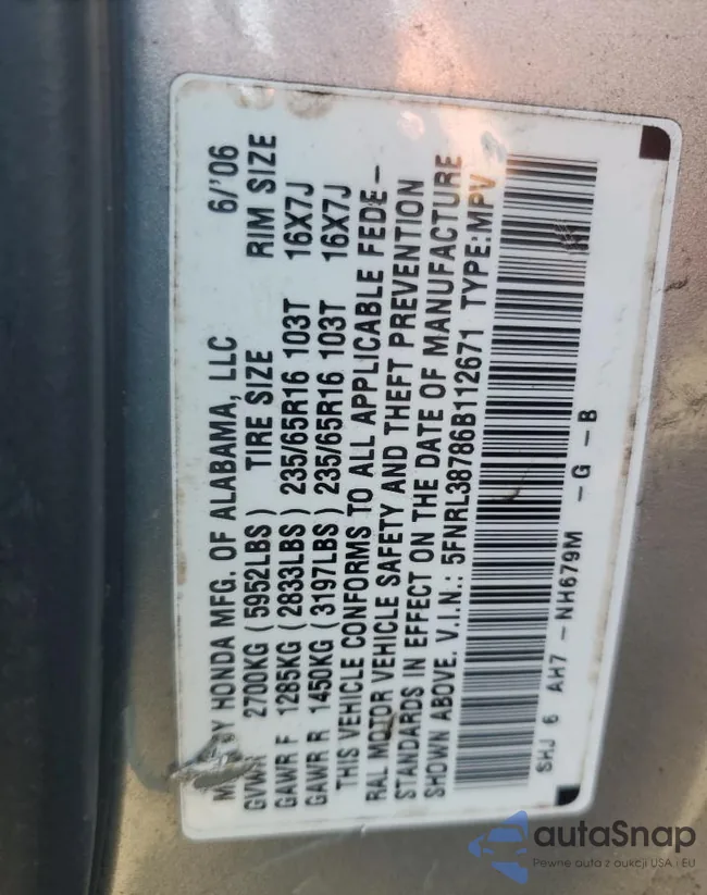 5FNRL38786B112671: 90062285