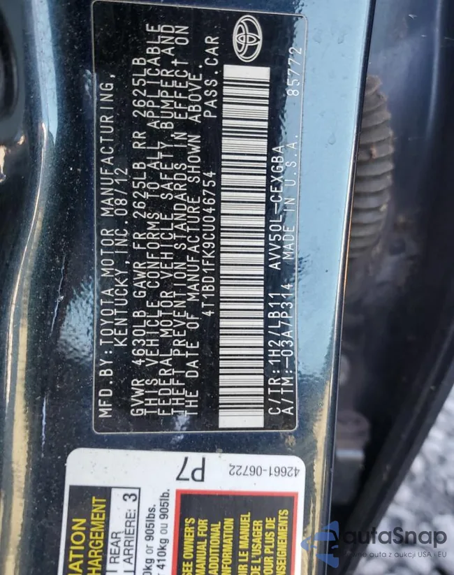 4T1BD1FK9CU046754: 89438985