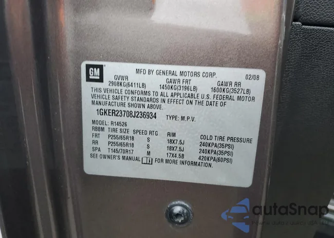 1GKER23708J236934: 85587325