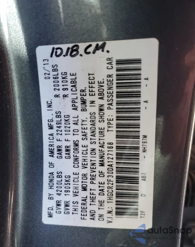 1HGCR2F30DA127168: 86654455