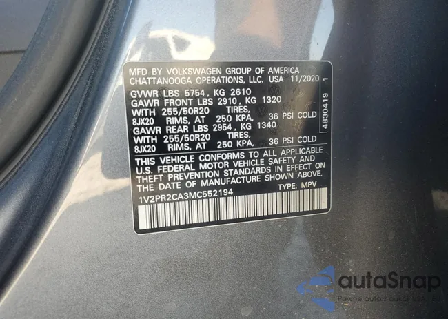 1V2PR2CA3MC552194: 81824385