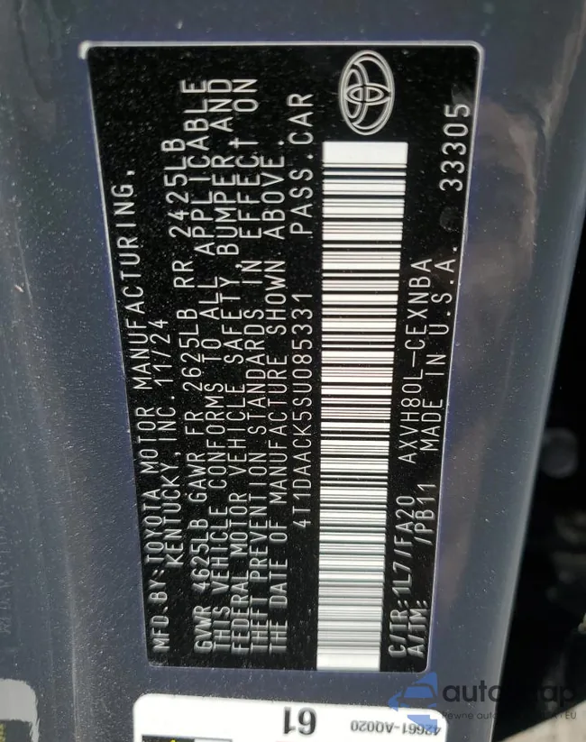 4T1DAACK5SU085331: 82588355