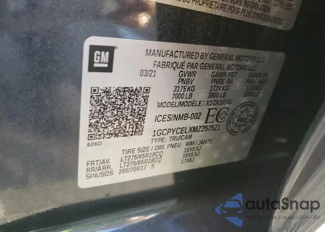 1GCPYCELXMZ257521: 90339865