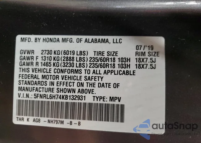 5FNRL6H74KB132931: 89544005