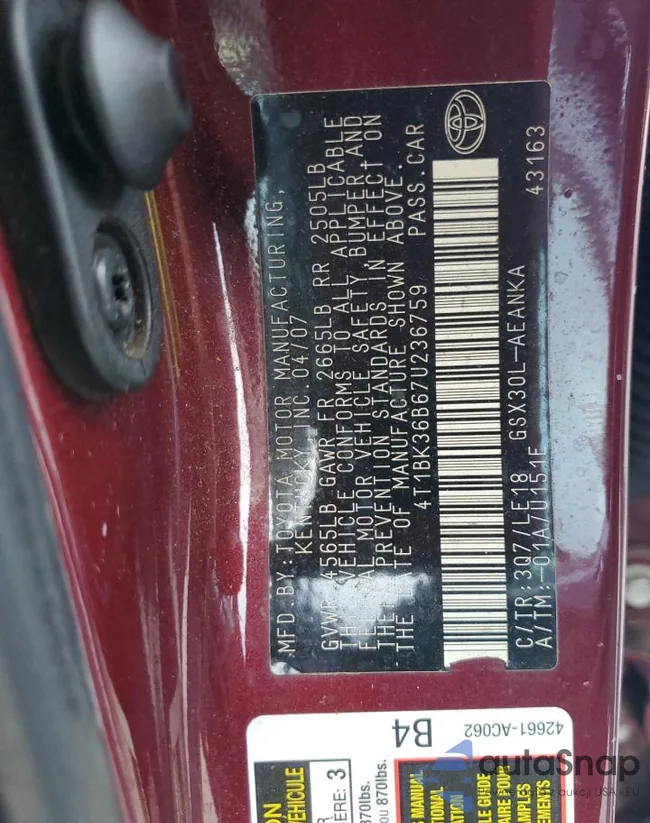 4T1BK36B67U236759: 90489965