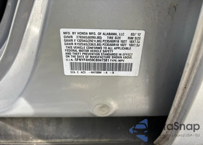 5FNYF4H59CB047381: 87172965