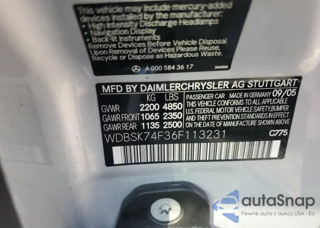 WDBSK74F36F113231: 89439745