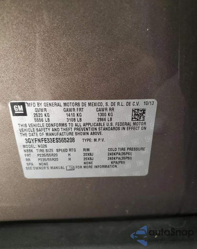 3GYFNFE33ES565208: 91005975