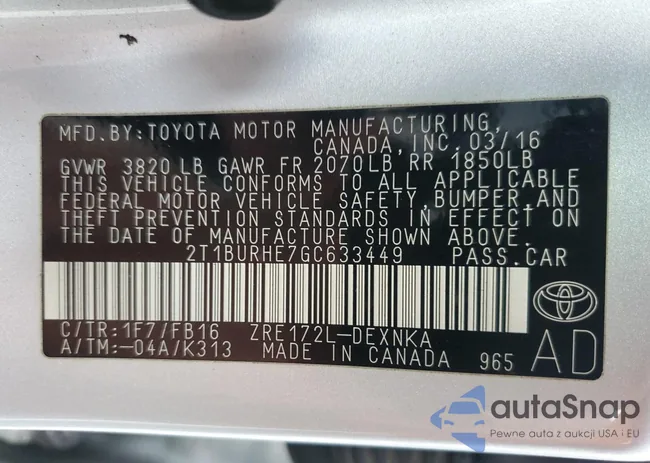 2T1BURHE7GC633449: 91187635