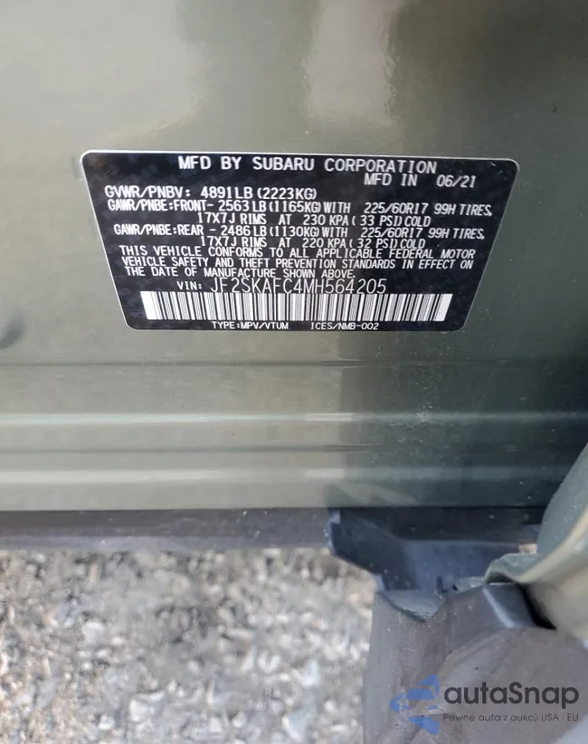 JF2SKAFC4MH564205: 85080655