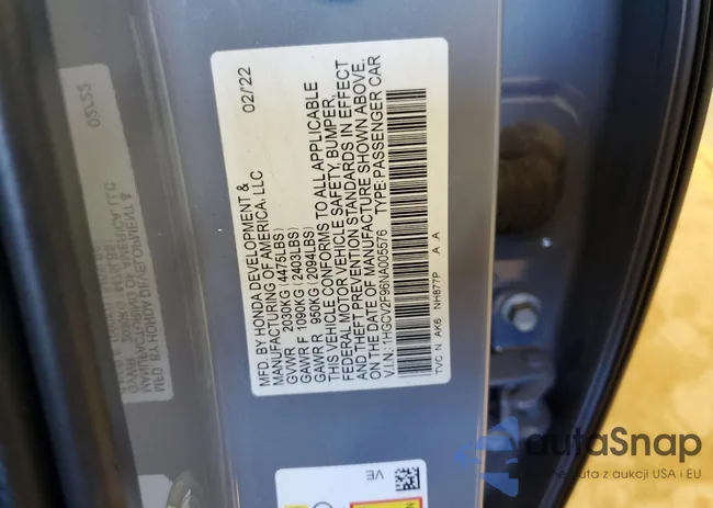 1HGCV2F96NA005576: 82353785