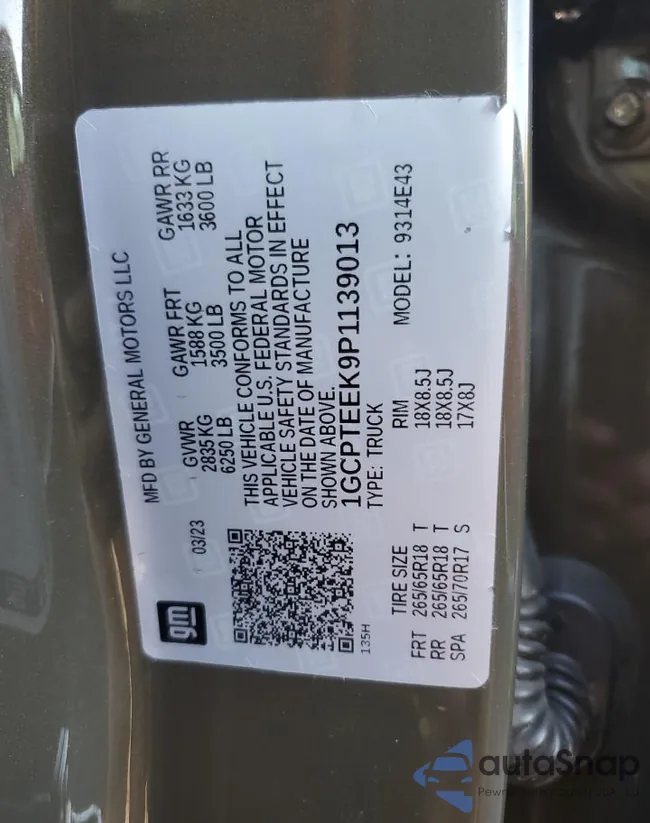 1GCPTEEK9P1139013: 90549425