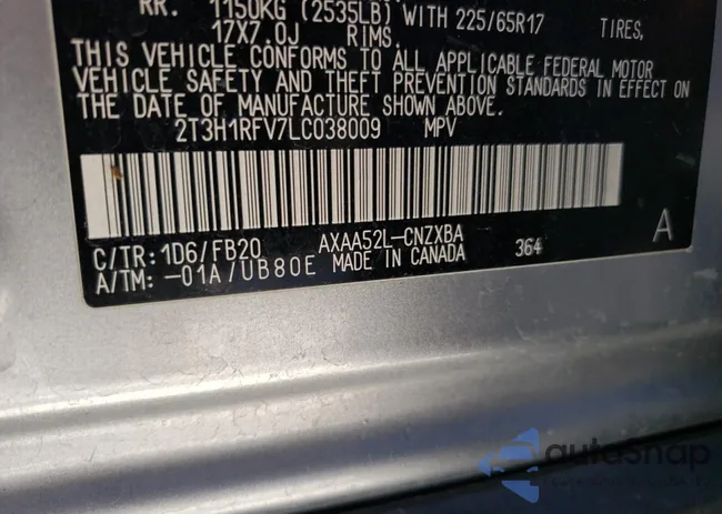 2T3H1RFV7LC038009: 89439725