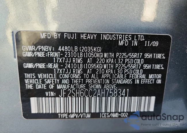 JF2SH6CC2AH758341: 89523245