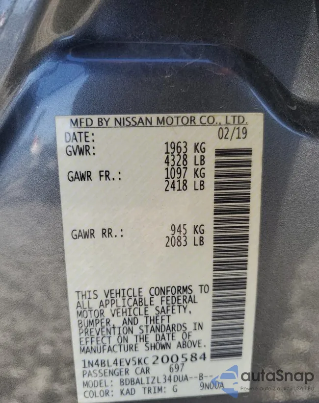 1N4BL4EV5KC200584: 89481215