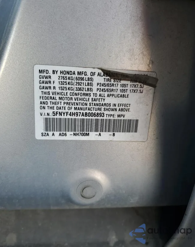 5FNYF4H97AB006893: 82216215