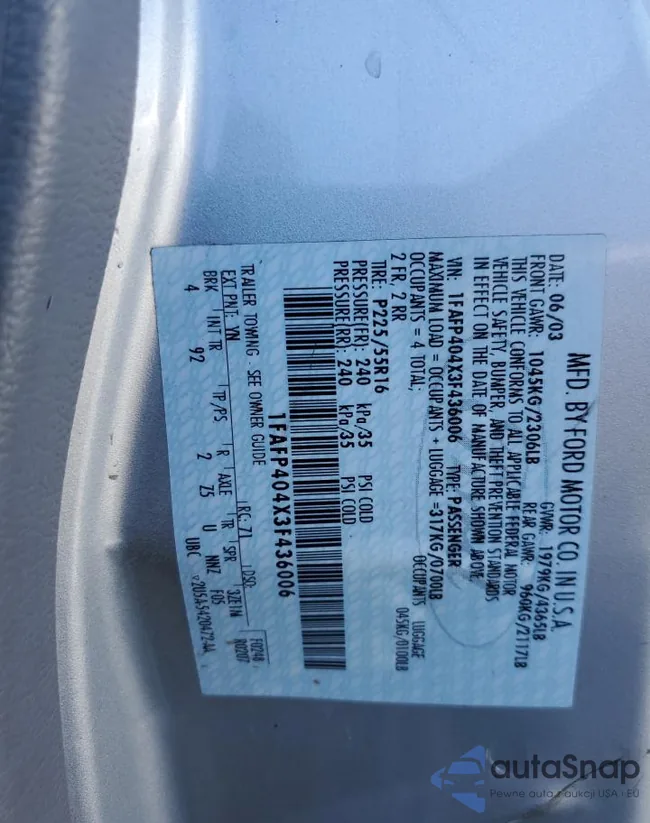 1FAFP404X3F436006: 89508565