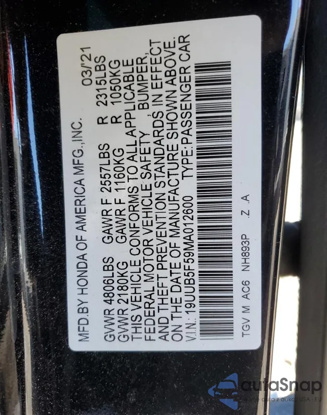 19UUB5F59MA012600: 86783935