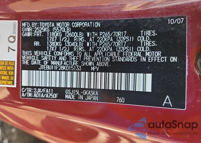 JTEBU11F28K015133: 85191175