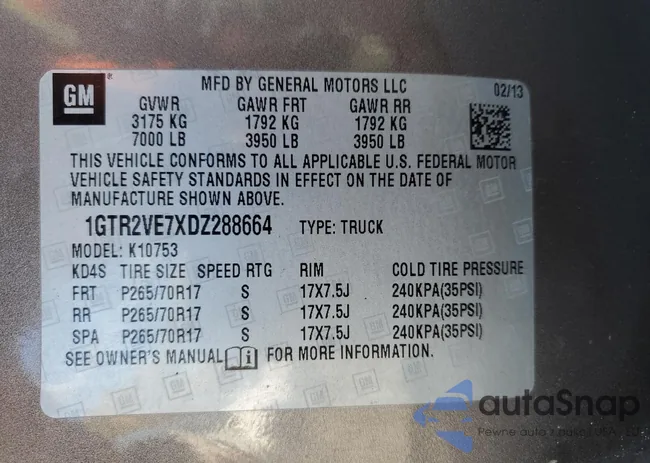 1GTR2VE7XDZ288664: 89510535