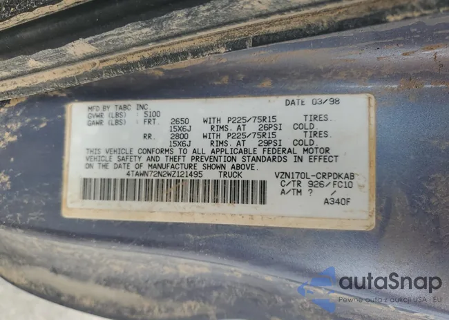 4TAWN72N2WZ121495: 85473395