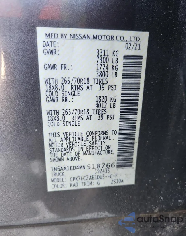 1N6AA1ED4MN518766: 84835245