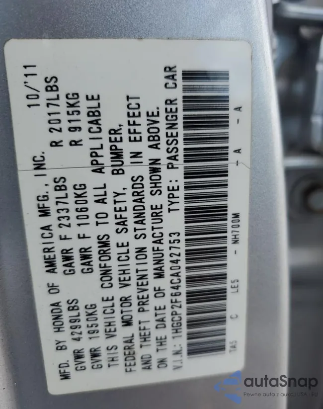 1HGCP2F64CA042753: 85736775