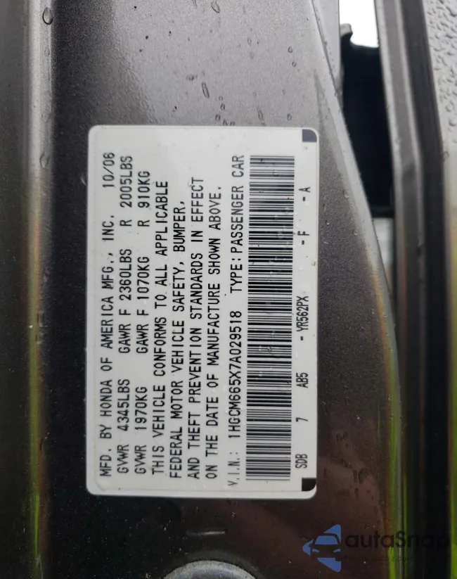 1HGCM665X7A029518: 90676175