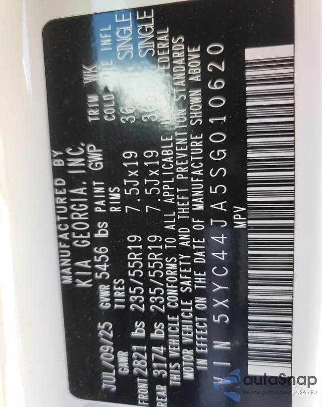 5XYC44JA5SG010620: 85405015