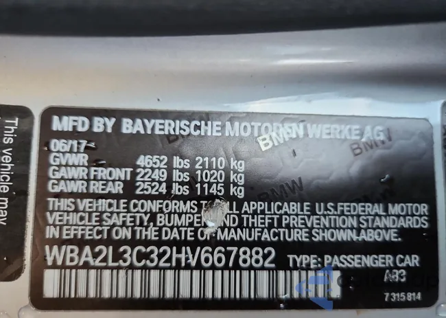 WBA2L3C32HV667882: 87434985