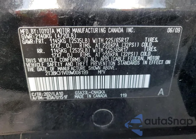 2T3BK31V09W008199: 89680775