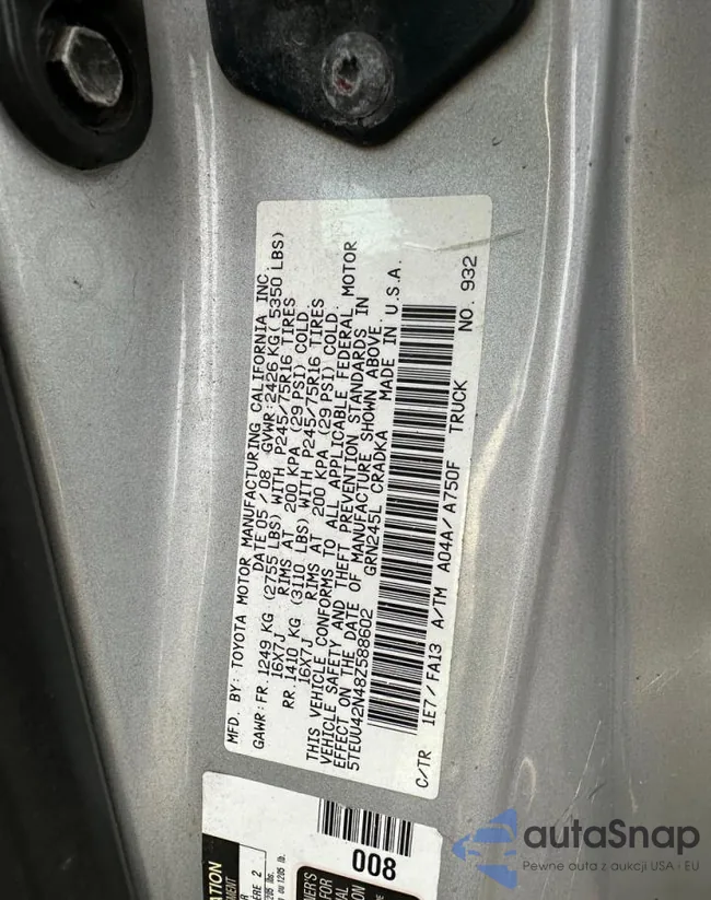 5TEUU42N48Z588602: 89685295