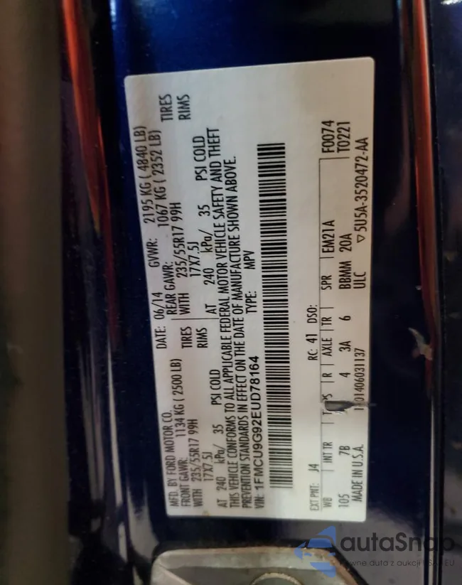 1FMCU9G92EUD78164: 86516415