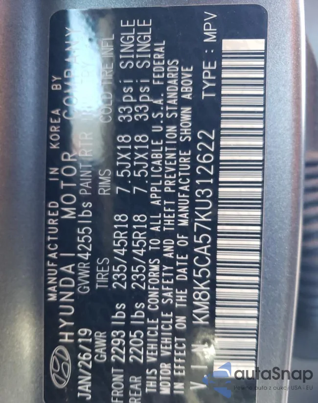 KM8K5CA57KU312622: 90499935