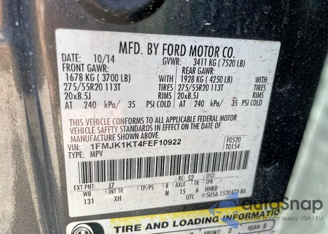 1FMJK1KT4FEF10922: 86539225