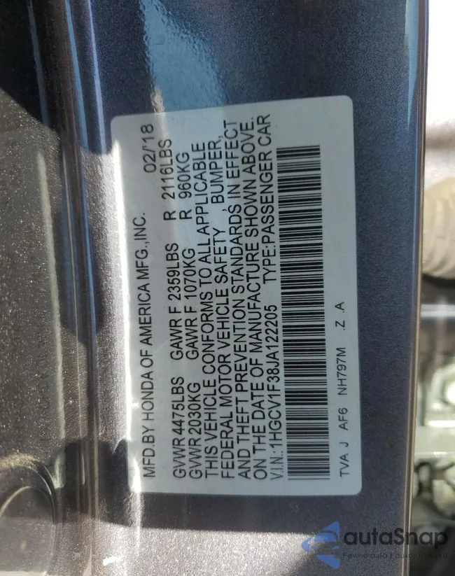 1HGCV1F38JA122205: 90867525