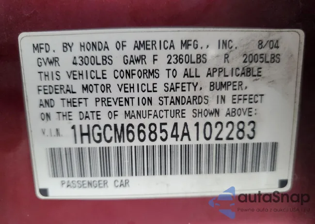 1HGCM66854A102283: 85647415