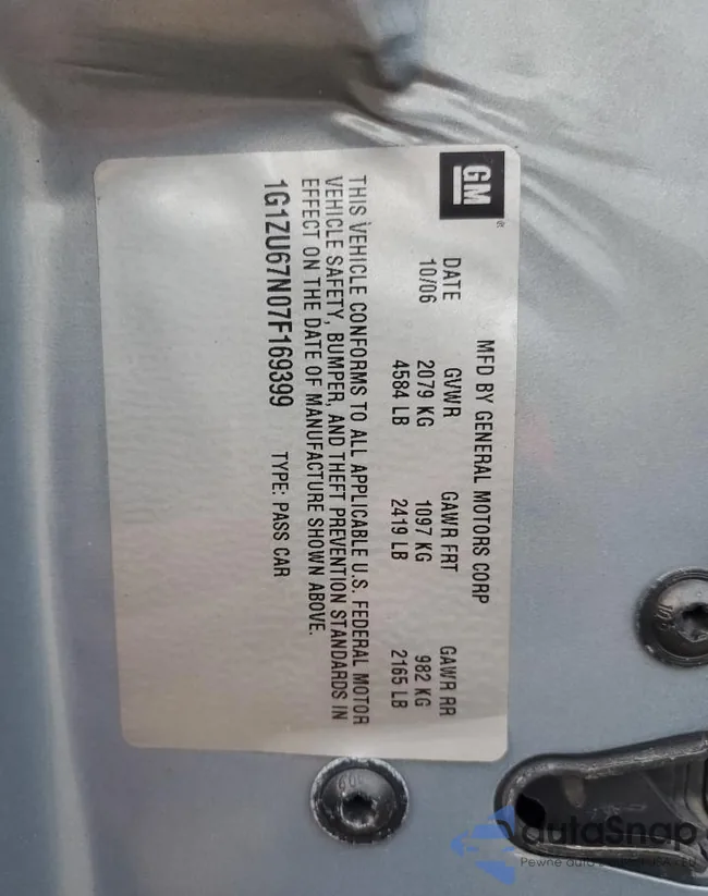 1G1ZU67N07F169399: 86673245