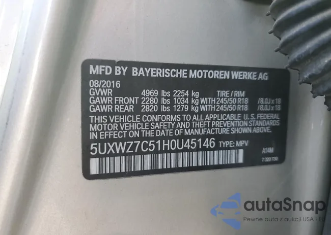 5UXWZ7C51H0U45146: 85203425